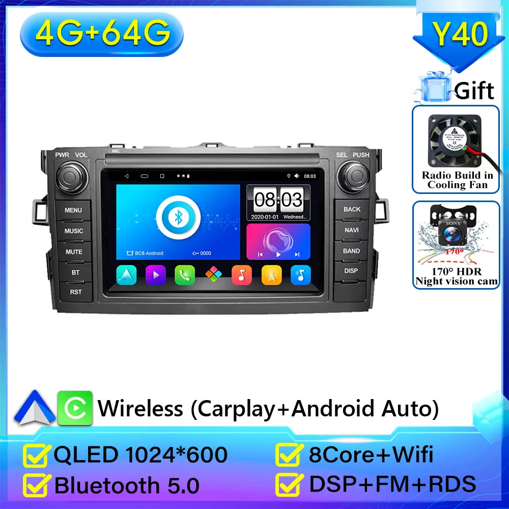 Voor Toyota Auris Corolla 2006-2012 Autoradio Navigatie GPS Android Auto Stereo Scherm Video Carplay Video Geen 2din Video