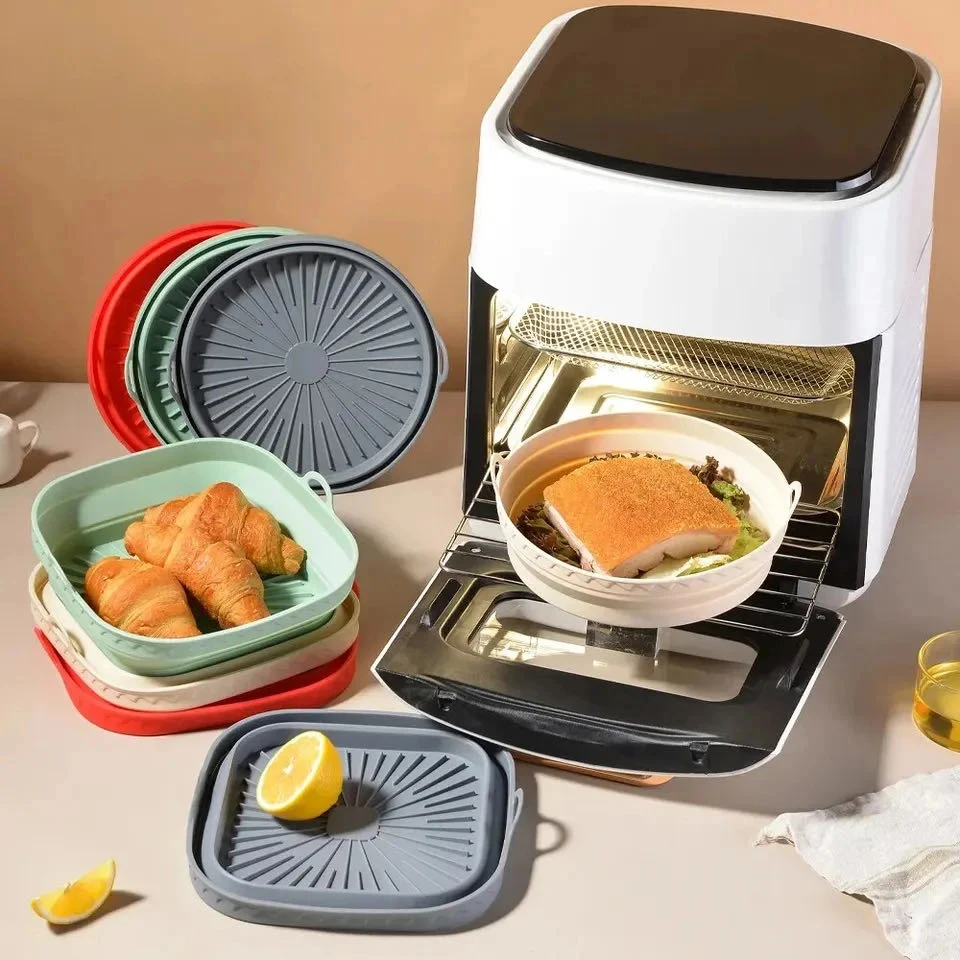 

2Pc Air Fryer Silicone Basket Foldable Round Square Mold Airfryer Oven Baking Tray Pizza Fried Chicken Basket Reusable Pan Liner