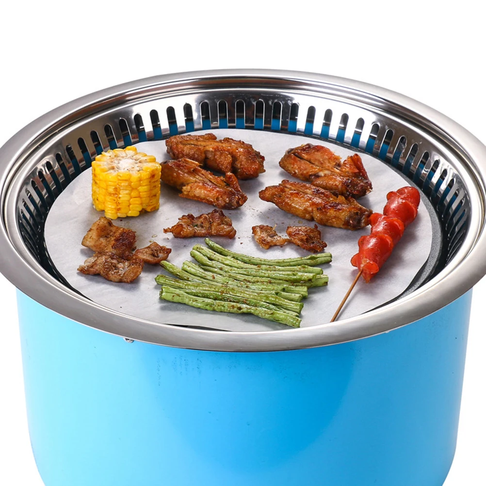 

50pcs Barbecue Paper Non Stick Round BBQ Paper Kitchen Baking Paper Liners Supplies for Home Restaurant Daily Use (White,