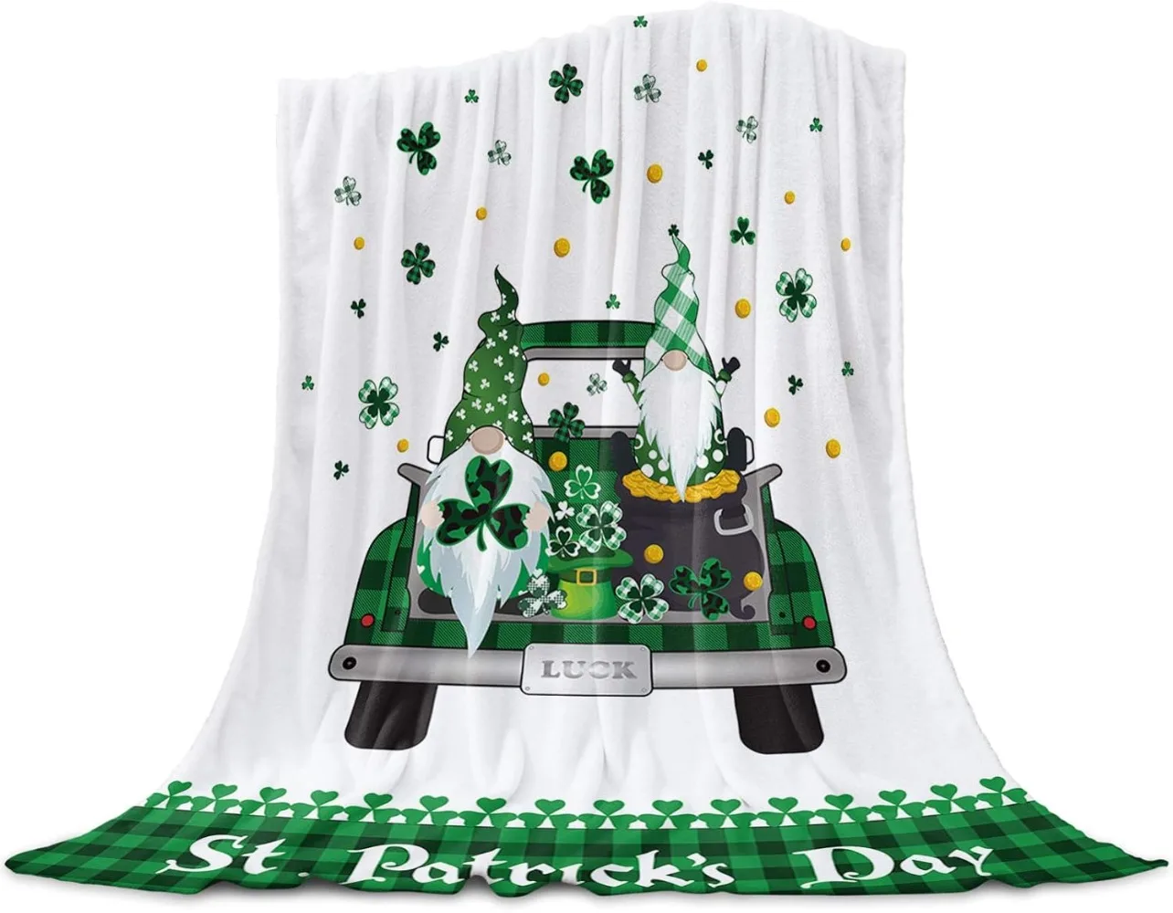 St. Patrick's Day Cozy Soft Fleece Blankets, Happy St. Patrick's Day Green Buffalo Check Flannel Decorative Throw Blankets