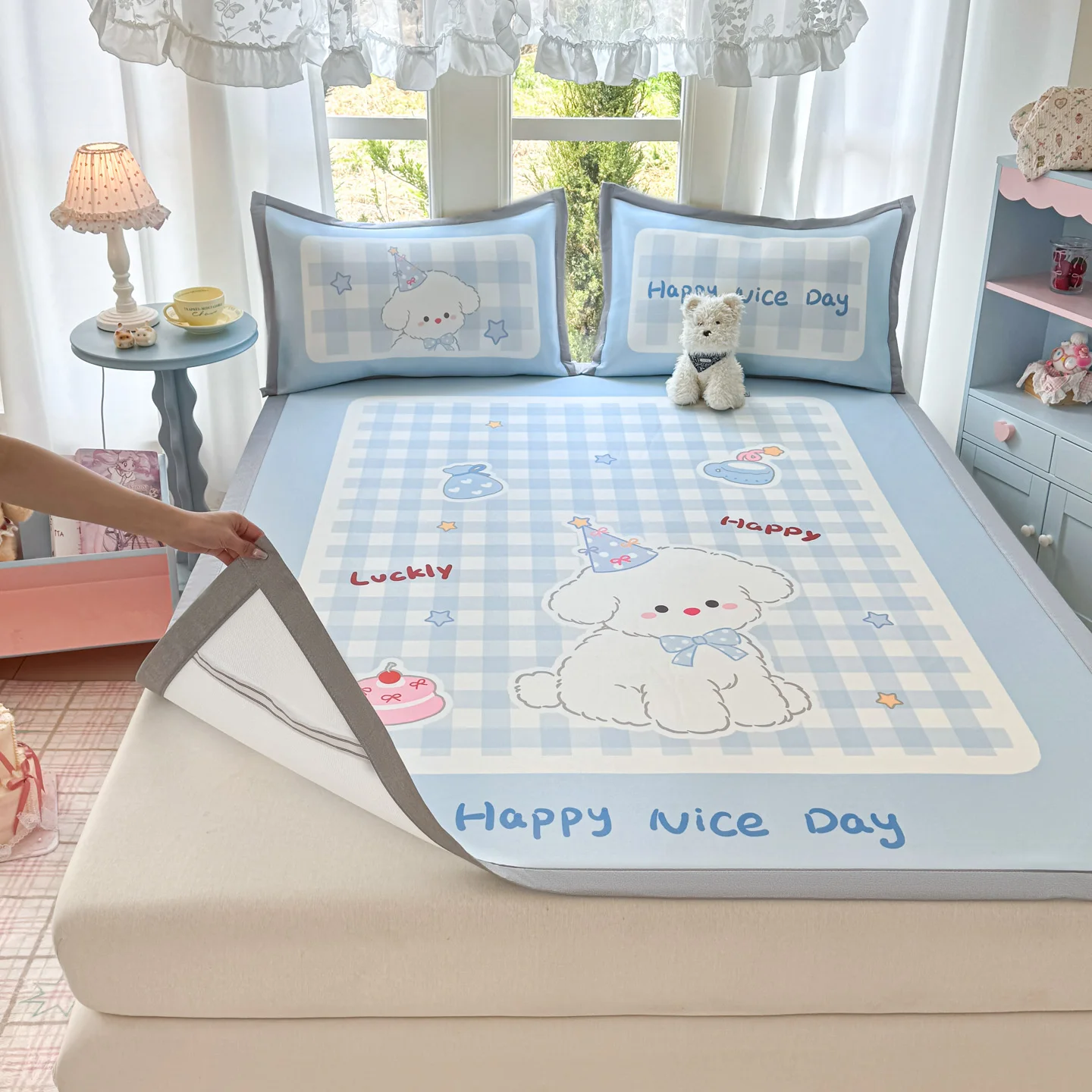 Summer Breathable Bed Sheet Cool Bed Mat Set With Pillowcase Folding Flat Bed Sheet Mattress Cover