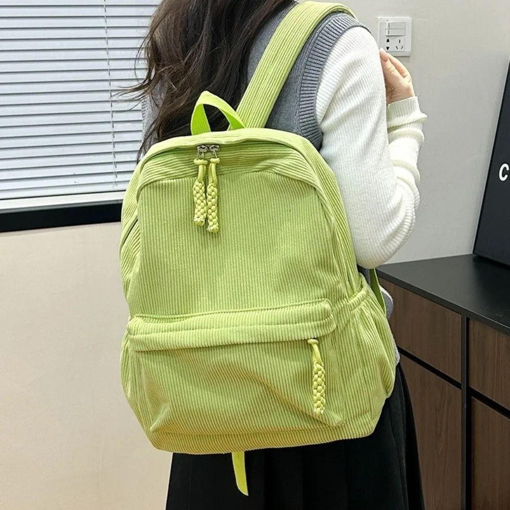 Lightweight Corduroy Backpack Solid Color Japanese Style Students School Bag Adjustable Shoulder Straps Portable