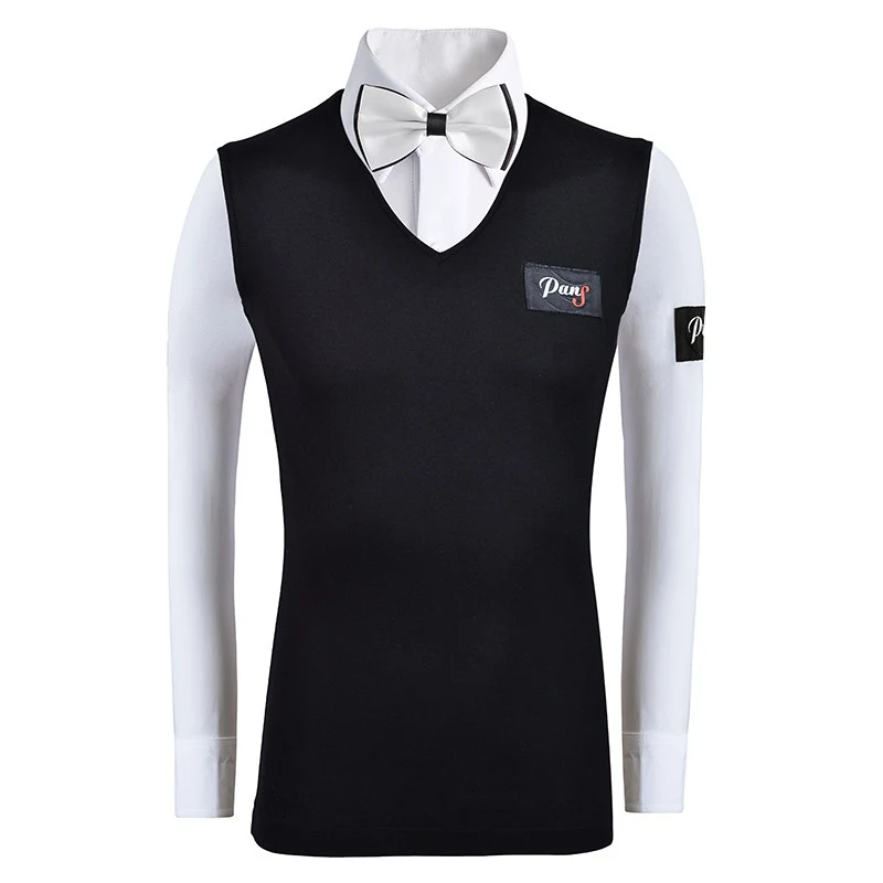 

Male National Standard Dance Clothes Men Ballroom Dance Elastic Black Slim Fit Vest Salsa Waltz Dance Practice Clothes DNV26509