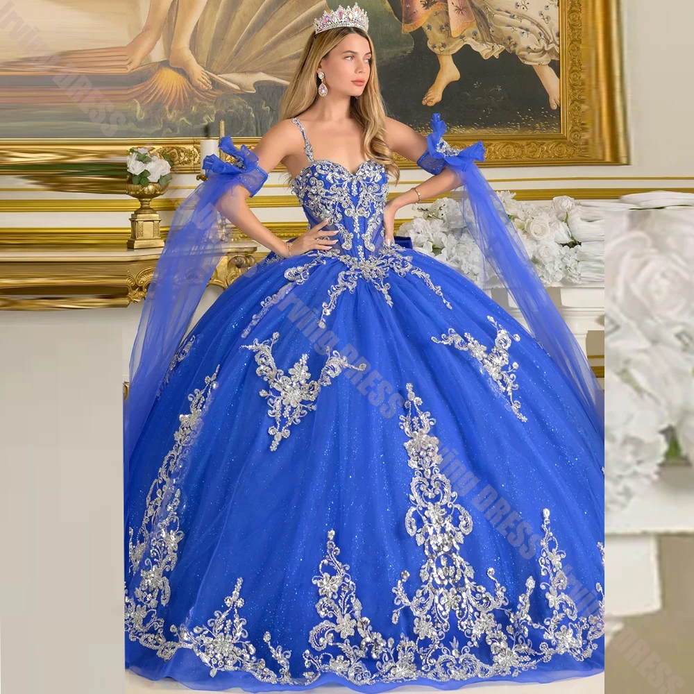 Royal Blue Quinceanera Dress Customized Sweetheart Neck Corset Beading Applique Girls Party Birthday Princess Sweet 15 Ball Gown