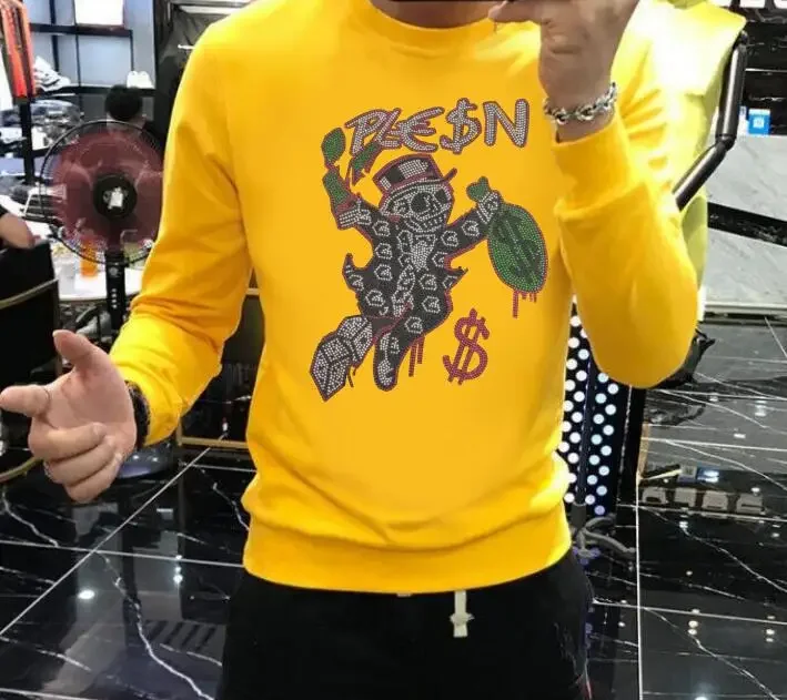 S-4XL Fashion Men's  Diamonds design anime Sweatshirts  Casual winter  hoody Rhinestone 