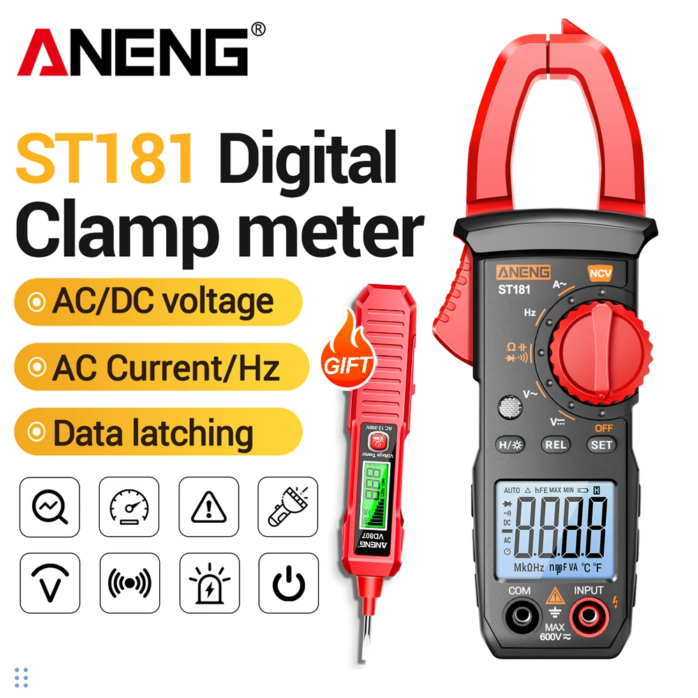 

ANENG ST181 True RMS Digital Clamp Meter Multimeter 400A AC Current 600V Voltage Frequency NCV Detection Industrial Test Tools