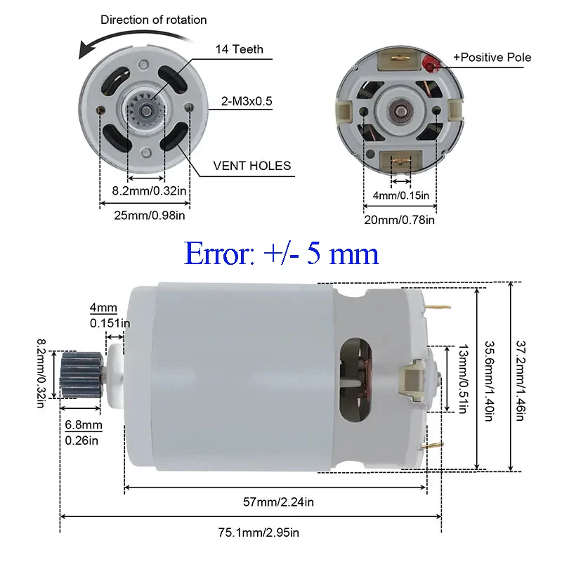 Power Tool Accessories RS550 Brushed Motor 14 Teeth 18V For Bosch For DeWalt For Makita Drill Wrench Logging Saw Chainsaw view 5
