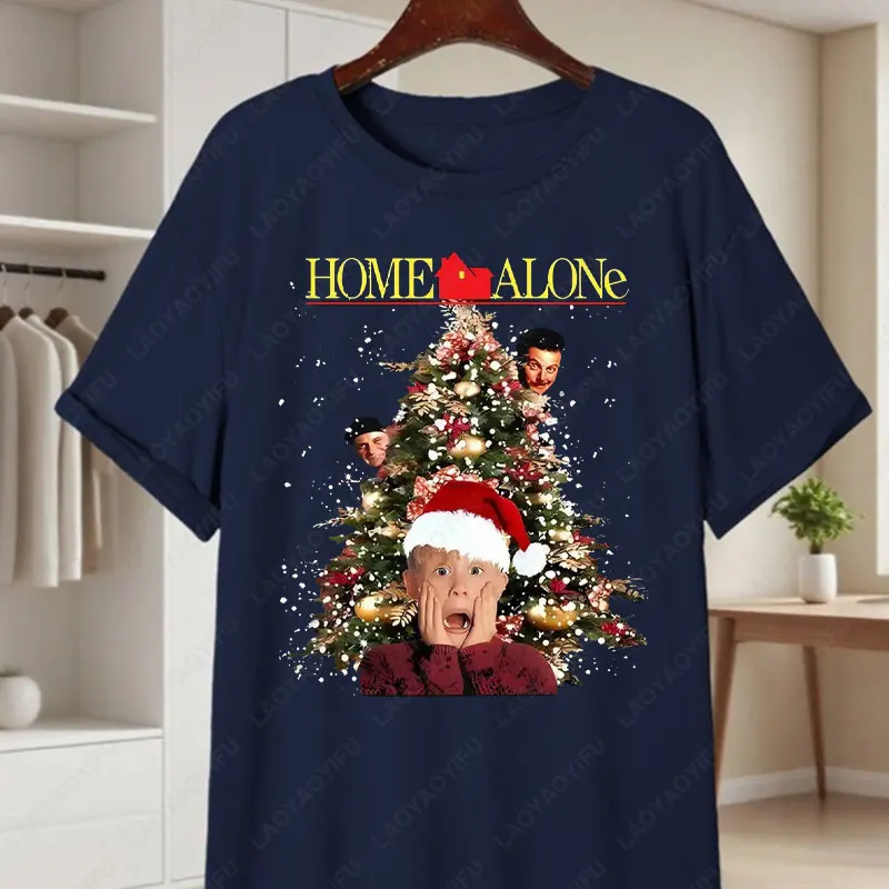 الرجال والنساء 90s وحده الفيلم تي شيرت كيفن مكاليستر وشجرة عيد الميلاد عطلة حفلة عادية المحملة لمحبي الحنين الملابس #5