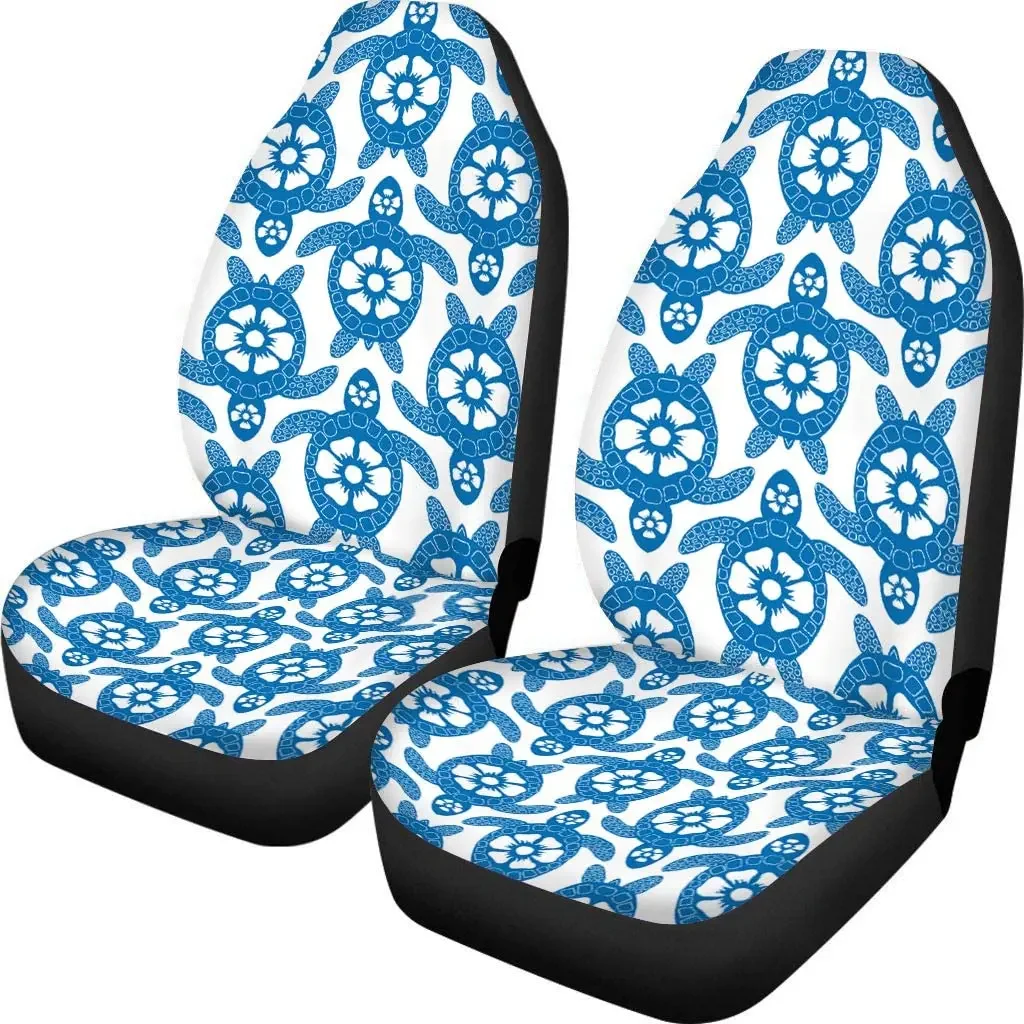 Hawaiian Car Seat Covers Blue Turtle Design Front Seat 2pcs Set Soft Winter Warm Driver Seat Cover Underwater World Pattern