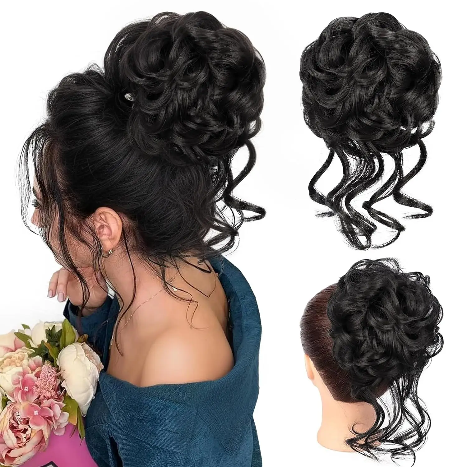 Tousled Updo disordinate estensioni del panino pezzi di capelli con elastico elastico per capelli da donna, Scrunchie per panini a coda di cavallo