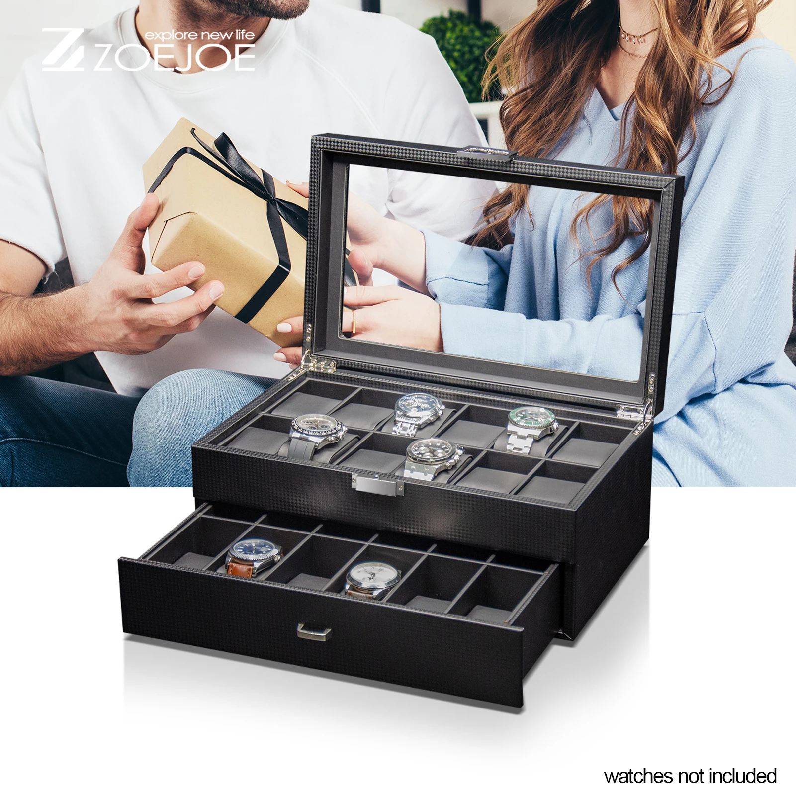 ZOEJOE-caja decorativa de colección de relojes de doble capa, caja de almacenamiento Universal de 24 rejillas para hombres y mujeres, caja de reloj de cuero PU, 3 estilos