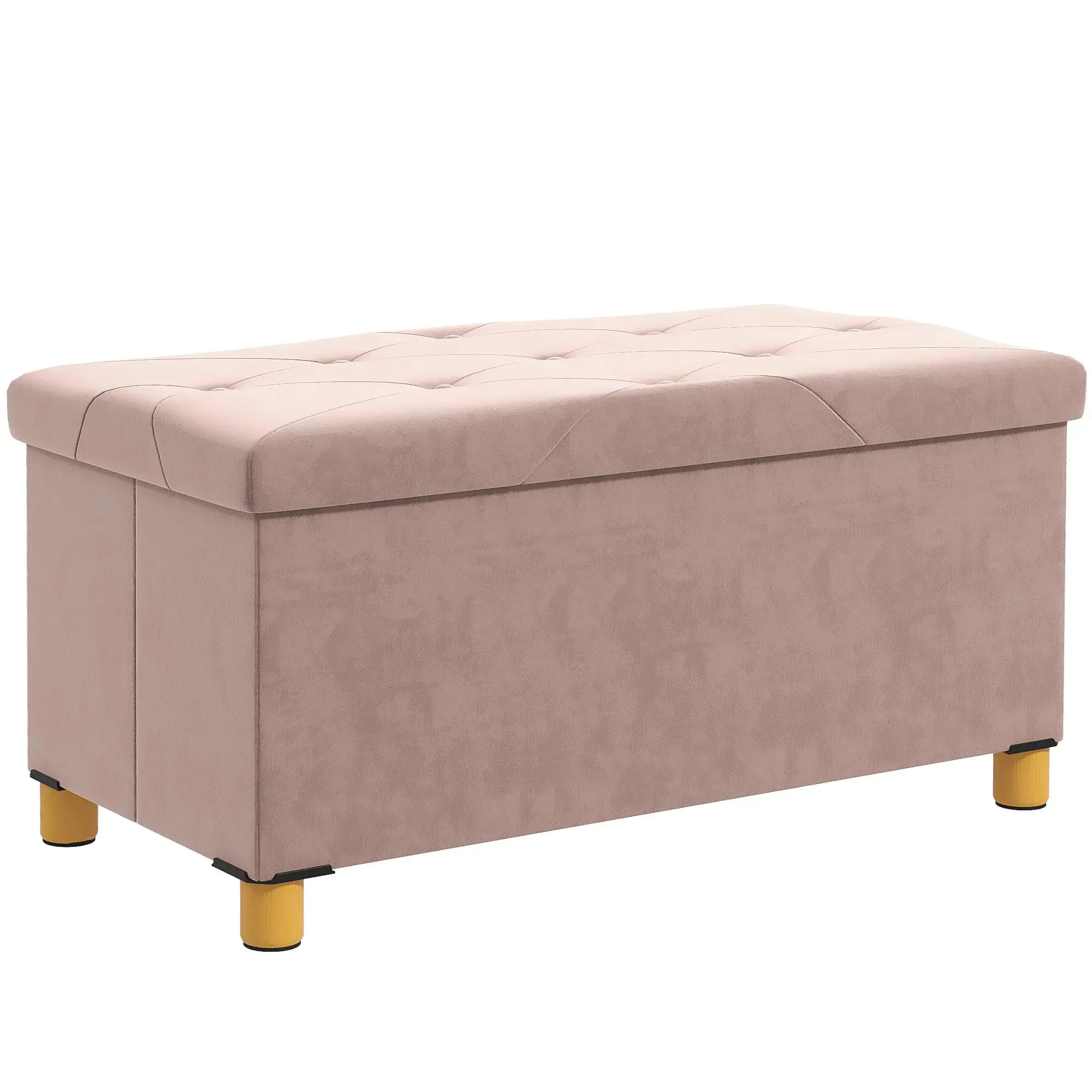 Banco Almacenaje 67 L avec Terciopelo Rosa 76x38x38 cm, capacité de charge 120 kg, pliable pour salon et chambre