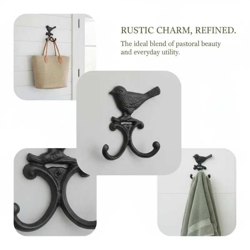 Creative Rustic Cast Iron Wall Hook Decorative Heavy Duty Wall Mounted Rack Sturdy Rust Proof Entryway Key Organizer Living Room