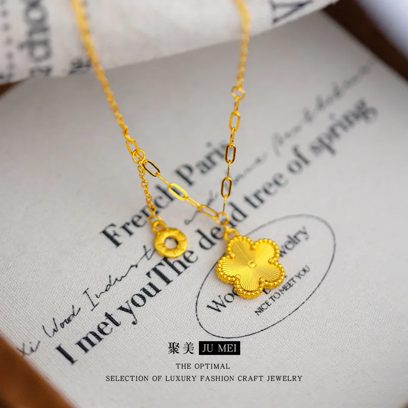 

Luxury 24K 9999 Pure Gold real gold Light Luxury Peach Blossom Pendant Necklace Instagram Style Women's Plum Blossom Necklace