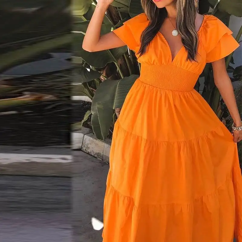 Women's Holiday Summer Dress Midi Length Sleeveless Gown with Wide Hemline Perfect for Vacation Stylish And Trendy