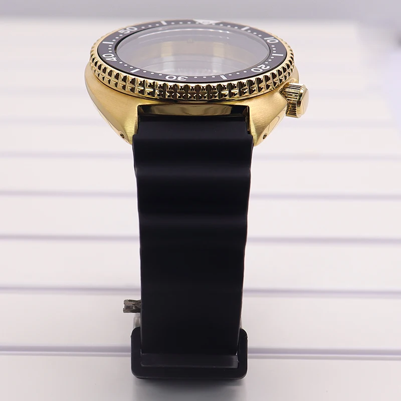 45mm PVD Gold Stahl Uhrengehäuse Saphirglas 100m Wasserdicht für Mod SRPD Turtle Abalone NH35 NH36 NH38 NH34 Uhrwerk 120 Klicks – Detail 6