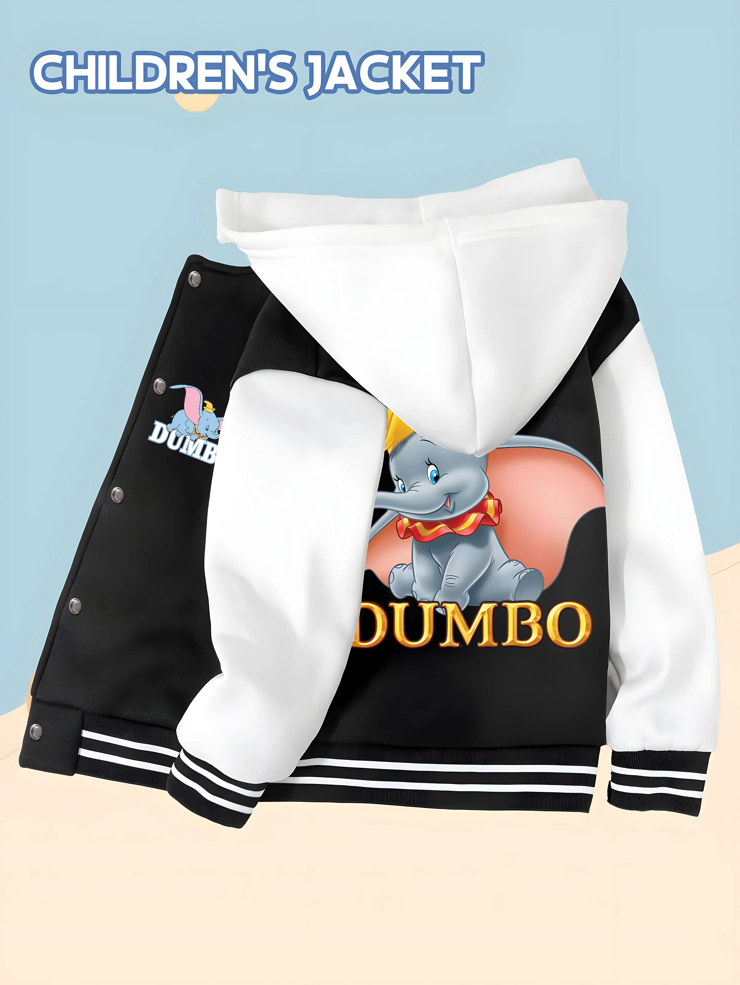 

MINISO Disney Dumbo Kids Baseball Jacket - Double-sided Dumbo pattern, perfect for everyday wear or themed events, soft fabric