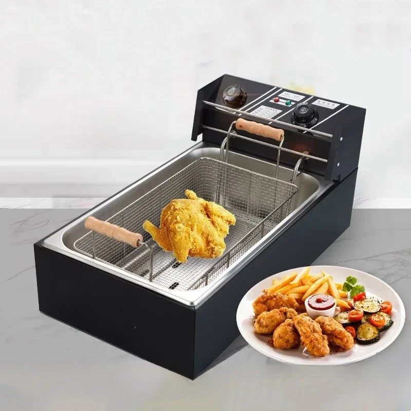 220V Electric Deep Fryer Stainless Steel Commercial Electric Fryer Household Chips Frying Pan French Fries Making Machine