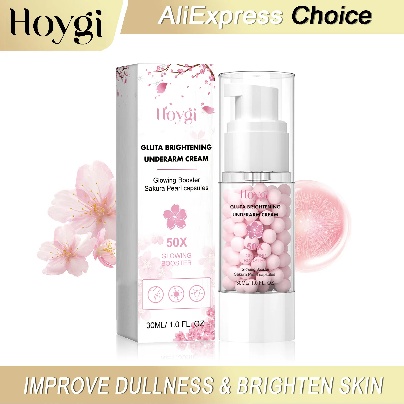 HOYGI Sakura Brighten Cream Improve Dull Reduce Melanin Glowing Skin for Underarms Knees Elbows Moisturize Bleaching Skin Care