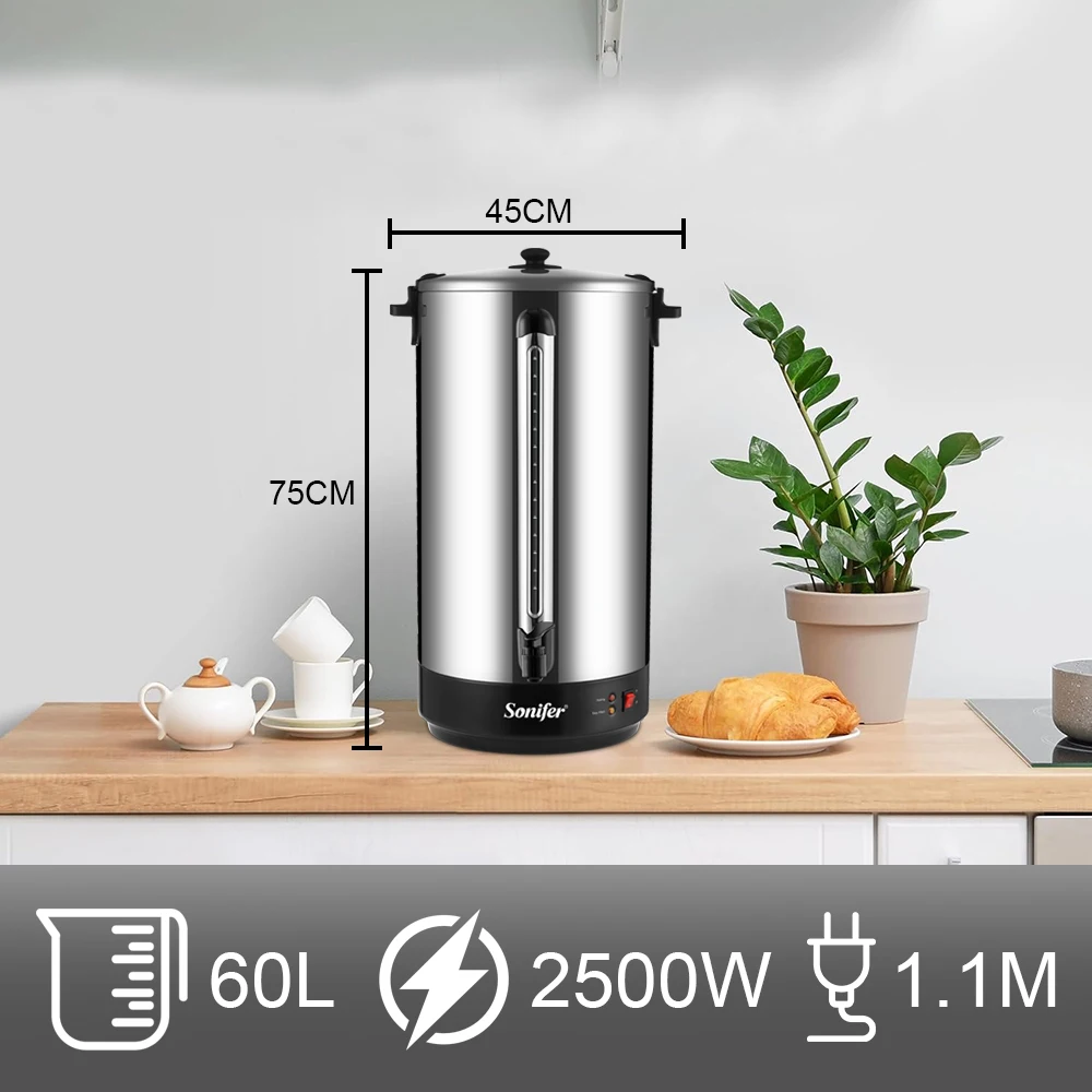 Hot Water Boiler Sonifer SF-2130 60L 2500W Stainless Steel Electric Water Urn Auto Thermostat for Restaurant Office Hotel