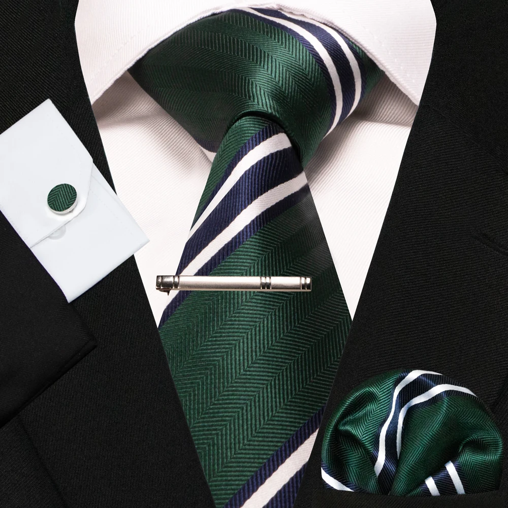 KAMBERFT Neue Klassische Seidenkrawatte für Herren Rot-Gold Gestreift Herrenkrawatte Taschentuch Manschettenknöpfe Set Hochzeit Business Party Gravatas – Detail 7
