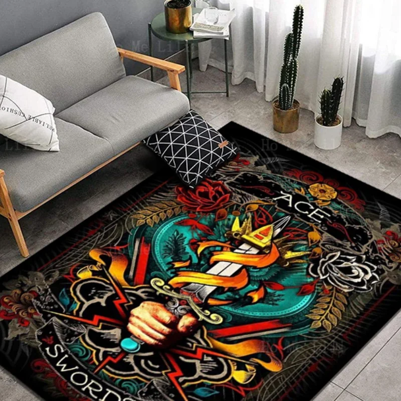 Mysterious Art Tarot Brand Sword Of Light And Flowers Non Slip Flannel Floor Rugs By Ho Me Lili