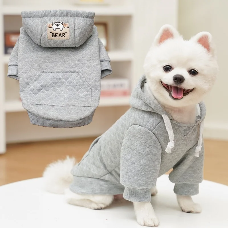 Fashion Solid Dog Hoodies Winter Warm Dog Clothes Bear Print Puppy Pullovers Cute Soft Cat Hoodies Pet Sweatshirts Dog Costumes