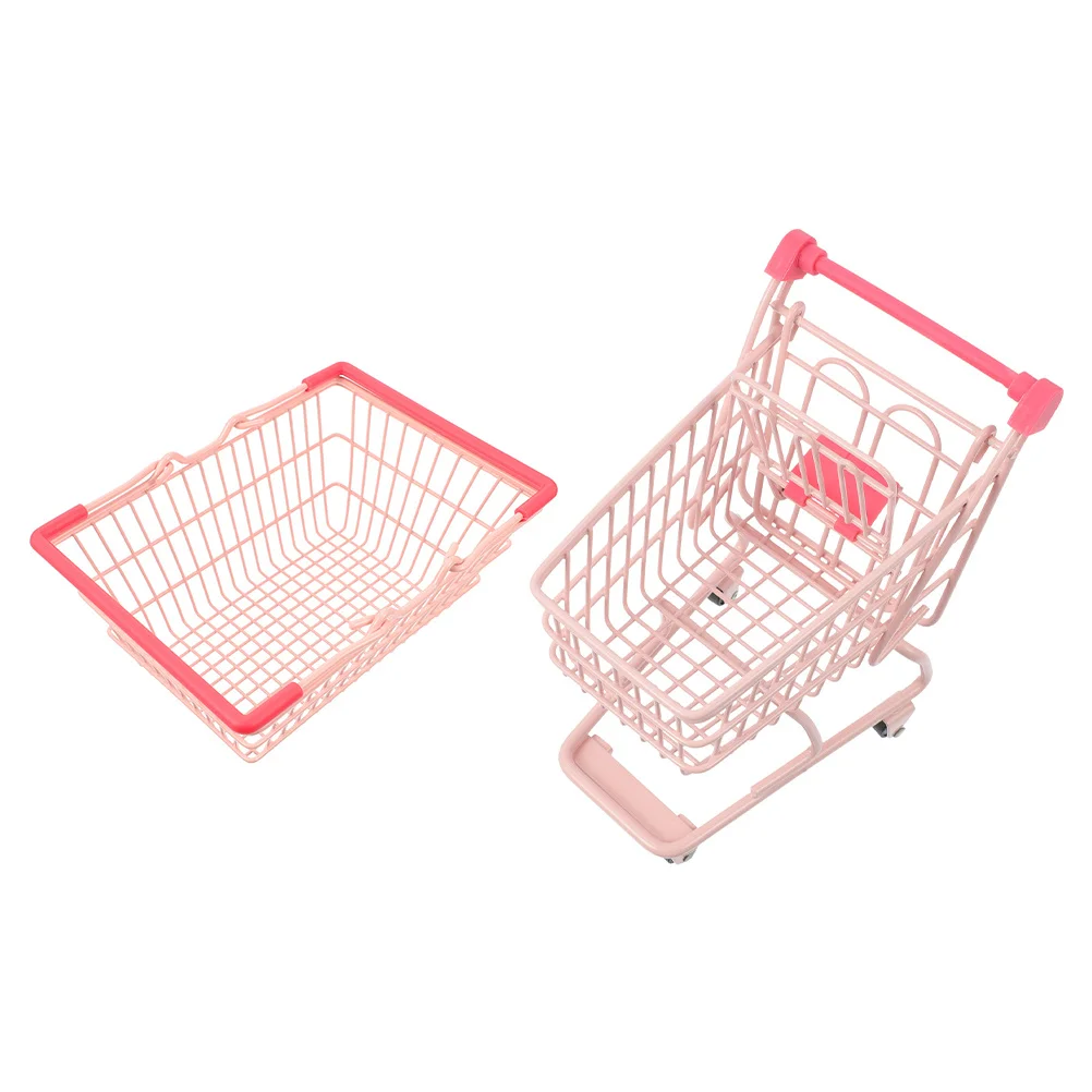 

1Set Mini Shopping Basket and Cart Compact Lightweight Decorative Photo Prop Multi Purpose Makeup Organizer for Kids