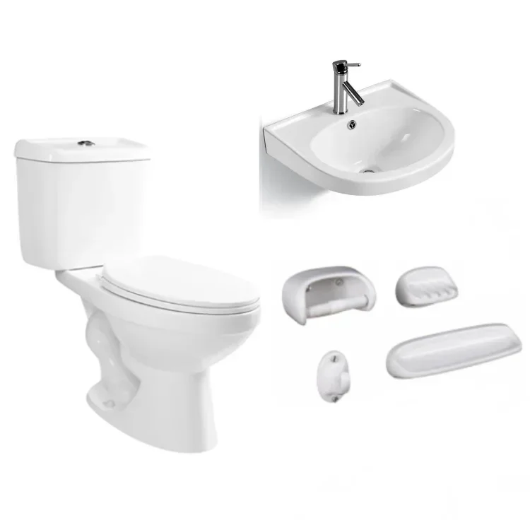 

Market Hot Selling sanitary ware Siphonic 2-piece Toilet Wash Basin Bathroom Accessories Ceramic Bathroom Set