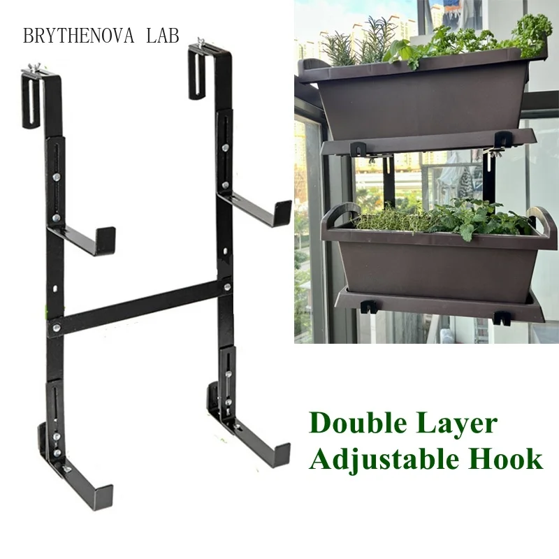 Hanging Railing Flower Flowerpot Holder Multipurpose 2-layer Adjustable Balcony Hook Railing Storage Rack Flower Planter Support