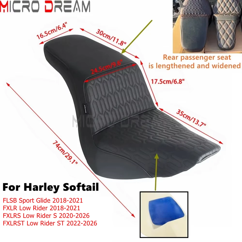 Leather Cover Cushion Saddles Motorcycle Front Rear Seat Cushions For Harley Softail FLSB FXLR  FXLRS FXLRST 2018-Up Bench Seats