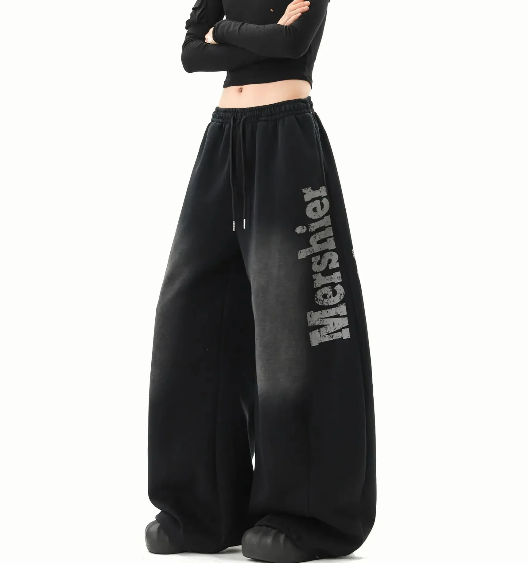 

Винтажные широкие брюки для женщин, свободные брюки с высокой талией и градиентом, с принтом уличных букв