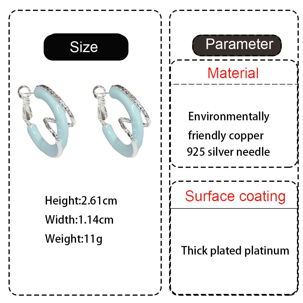 Drip Oil Surrounded By Metal Lines 925 Silver Needle Hoop Earrings For Women Unique Design Hiphop Fashion Jewelry