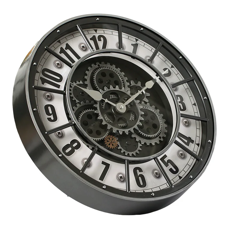 Retro Industrial Roman Wall Clock Gear Rotation Clock Living Room Decorative Wall Clock Stylish Silent Wall Clock Quartz Clock