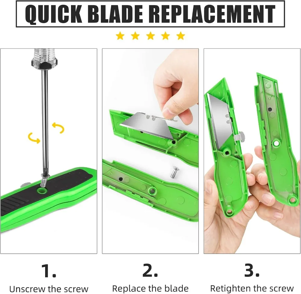 4 Pack Retractable Box Cutters, Utility Knives with 10 Blades, Heavy Duty for Cardboard, Carpet, Paper view 6