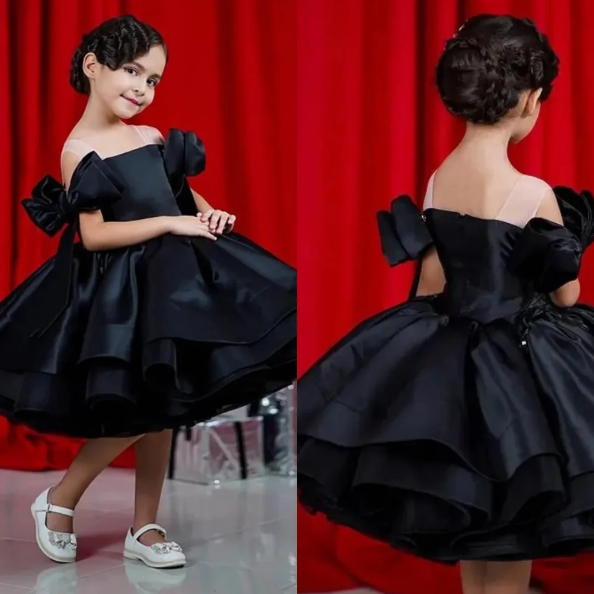

Black Girl Pageant Dress Flower Girls Dresses for Wedding Bows Kids Party Wear Baby Birthday Gowns Customized