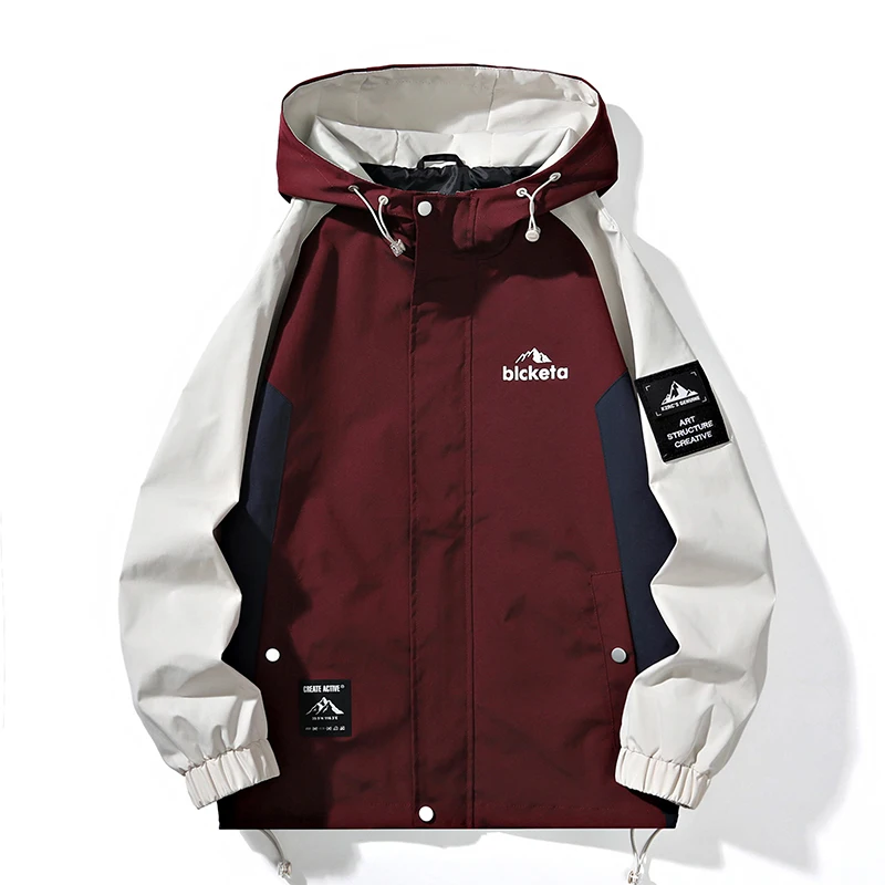 

Spring and Autumn Fashion Style Jacket color blocked Hooded Loose Workwear for Couples Mountain Outdoor Windproof Jacket for Men