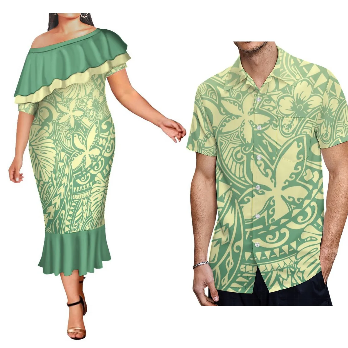 

Polynesian Style Women'S Sexy Fishtail Dress Pacific Island Art Double Ruffled Party Mermaid Dress Custom