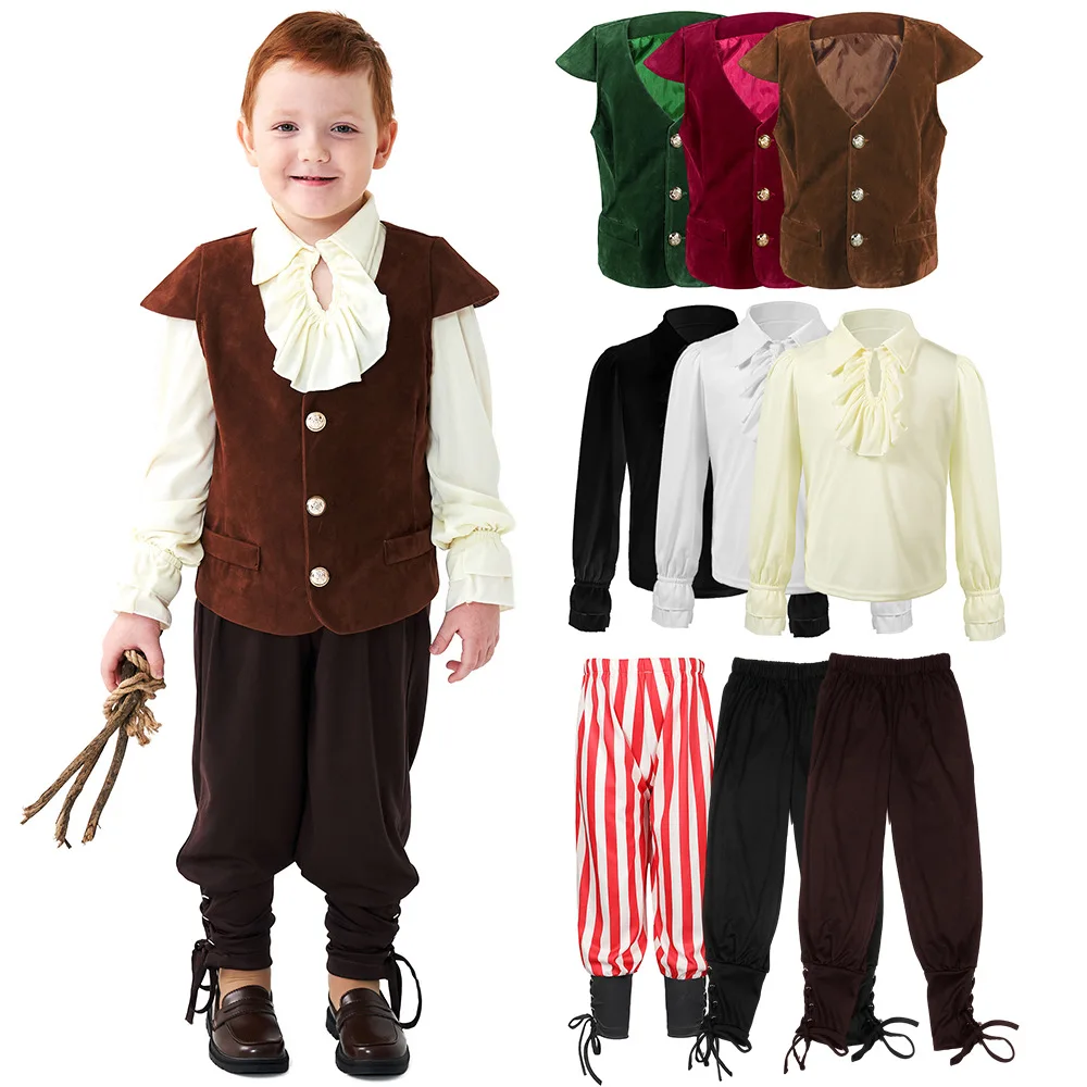 Disfraz de vampiro renacentista Victoria para niños, conjunto completo de traje medieval con volantes, Caballero pirata, para Halloween