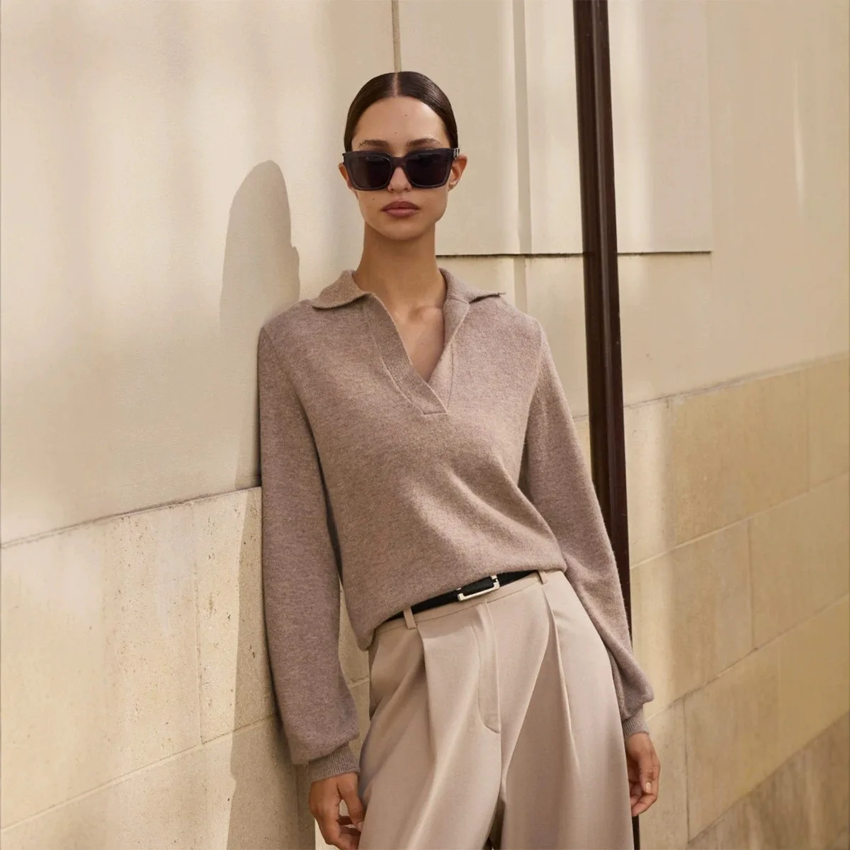 Women Polo Neck Knitted Sweater Fall Winter Fashion Long Sleeve Pullover Tops