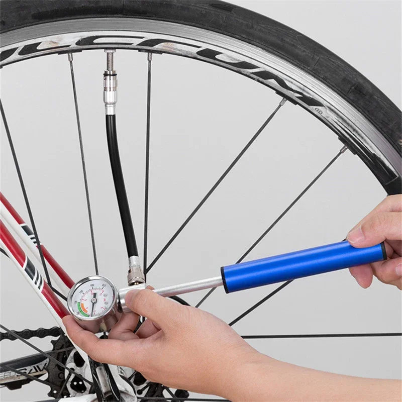 Bike Pump With Pressure Gauge Portable Bicycle Mini Pump Cycling Air Pump Ball Toy Tire Inflator Bicycle Accessories