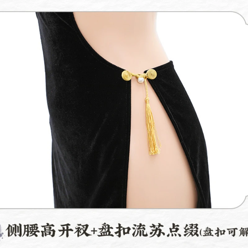 حجم كبير المخملية شيونغسام تأثيري الصينية التقليدية عالية انقسام الجوف تشيباو الملابس الداخلية فستان حفلة موحدة لعب الأدوار بيبي دول #6