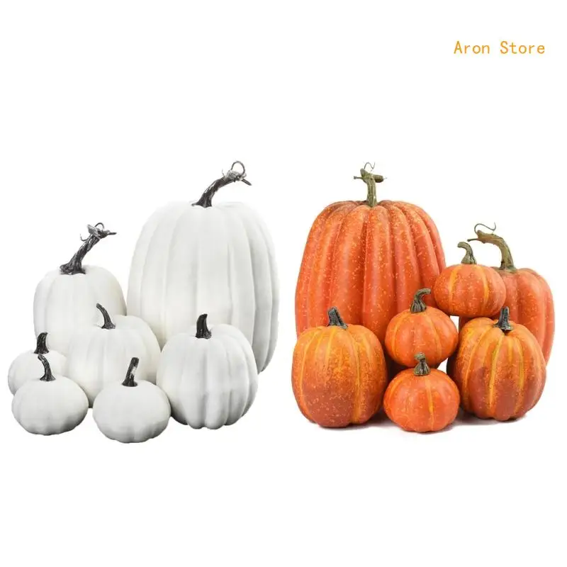 

7Pcs Artificial Pumpkins Decoration Home with Large Foam Pumpkins for Harvest Pumpkins Ornament DIY Halloween Craft H3CF