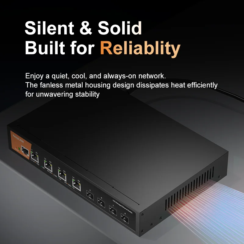 KeepLiNK Switch gerenciado de 8 portas 10 Gbps camada 3 com 4 x 10G Base-T RJ45 e 4 x SFP + para estação de trabalho NAS de escritório de laboratório doméstico
