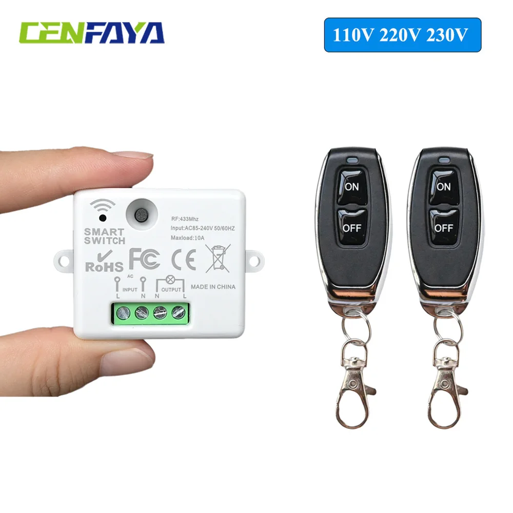 CENFAYA 110V 220V 230V 433HMZ Wireless Mini Smart Light Switch Relay Latching Mode ON/OFF RF Remote Control for Lamp Electro Fan