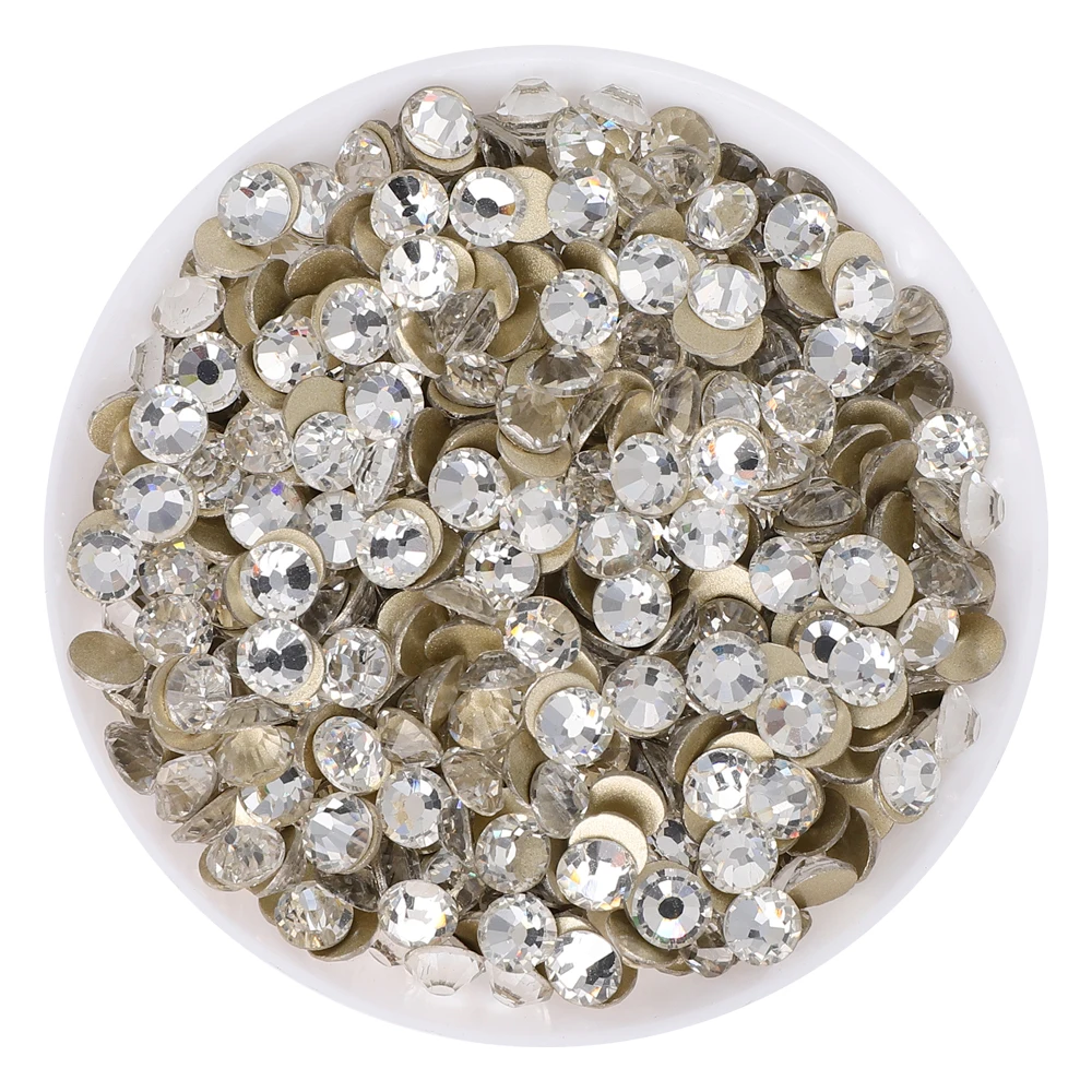 SS3-SS60 All Size Golden Bottom Glass Round Rhinestones Flatbase Non Hotfix Crystal For Nail Art Charms Wedding Dress Decoration