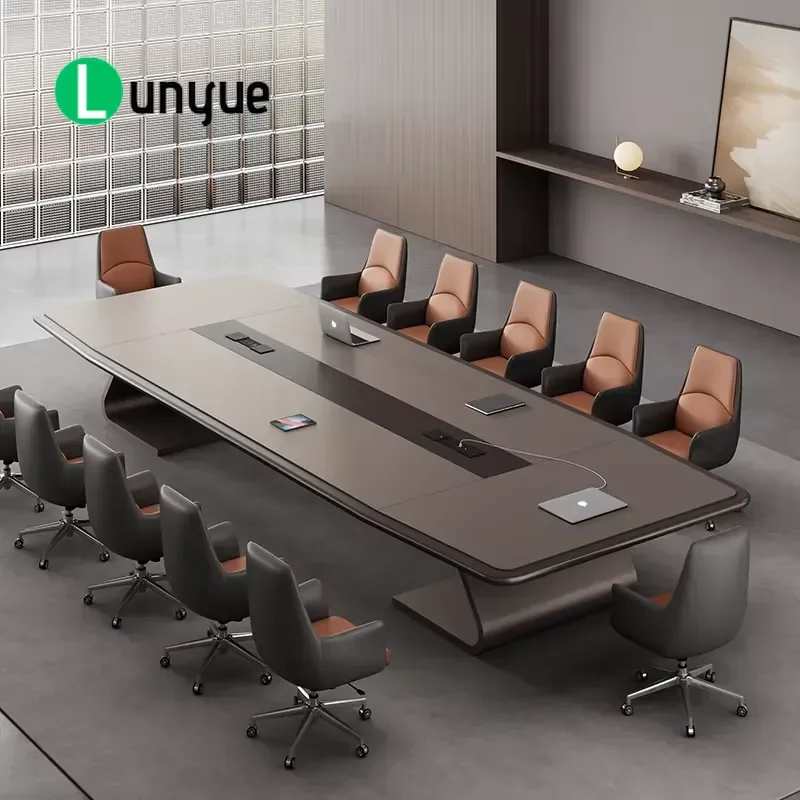 Modern Dark Wood Conference Table Piano Lacquer Finish Small Office Meeting Desk Durable Furniture for Business Negotiation