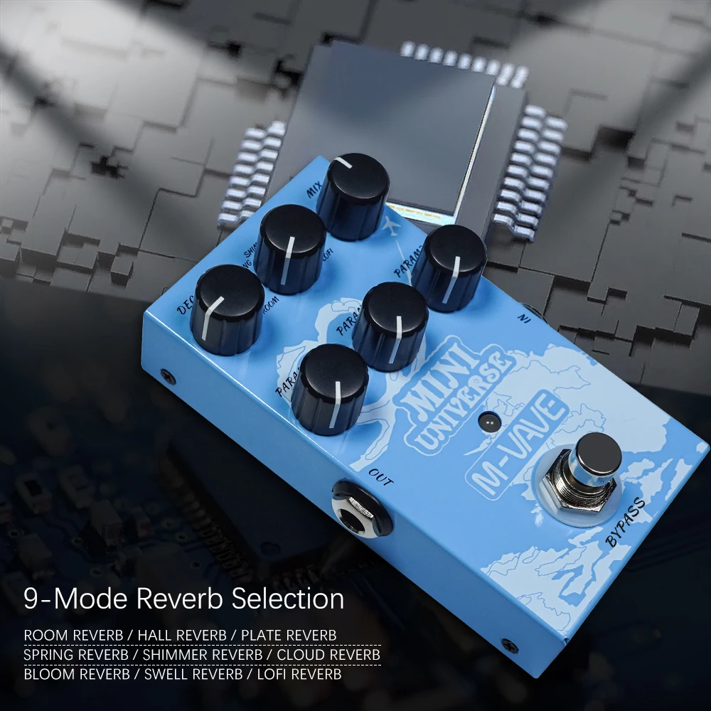 Pedal de efectos de guitarra M-VAVE Pedal de reverberación digital Efector de reverberación de modelado digital con selección de reverberación de 9 modos para guitarra