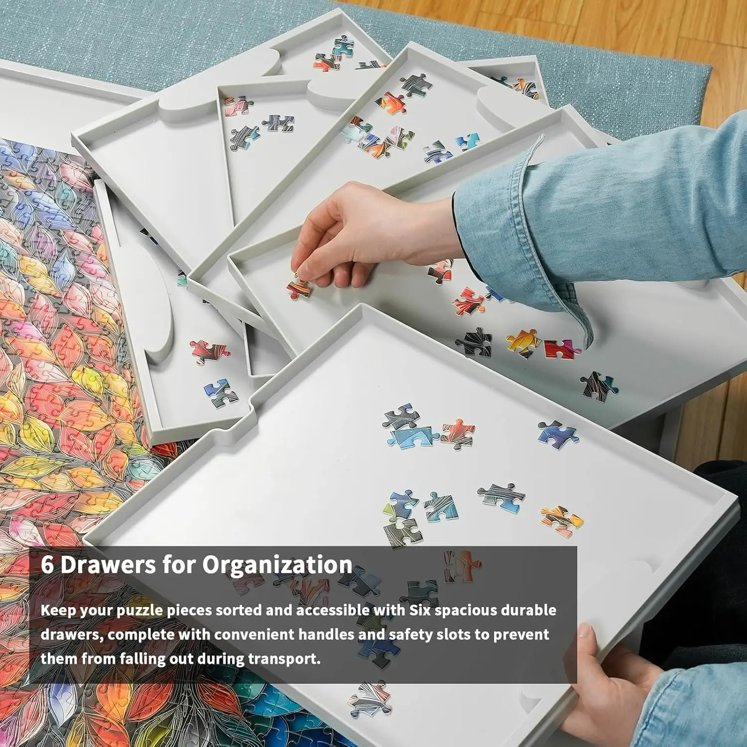 1500ピース回転プラスチックパズルボード、6つのスライド引き出しと保護カバー付き、360 °   レイジー スーザン デザイン、34.25 インチ x 26.38 インチ Por