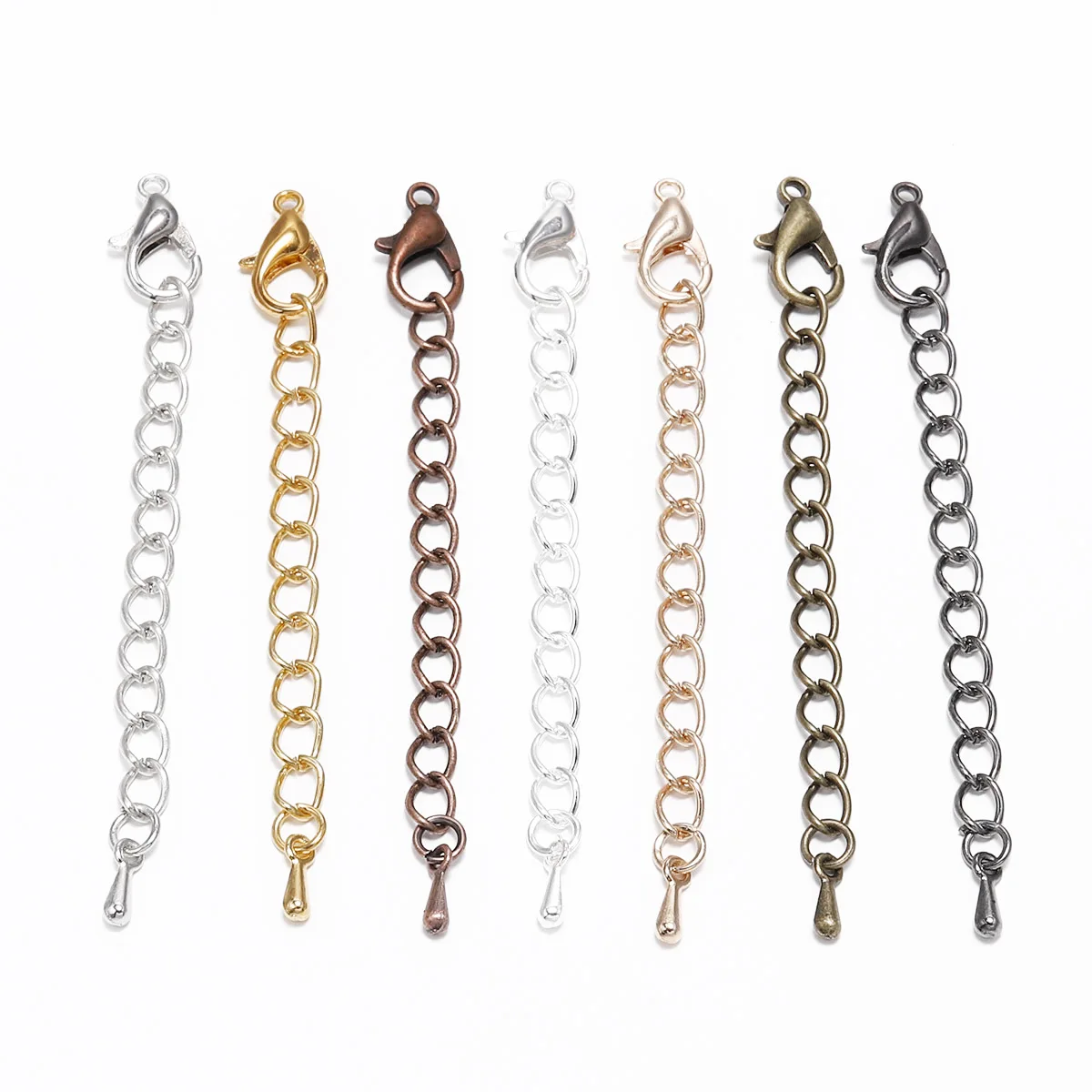 20Pcs/Set 5/7mm Lobster Buckle Water Droplet Tail Chain Copper Wrapped Iron Extension Chain DIY Jewelry Accessories Wholesale